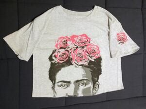 Frida Kahlo x Love Tribe Graphic Crop Top Pink Roses Floral Folk Artist SZ XL